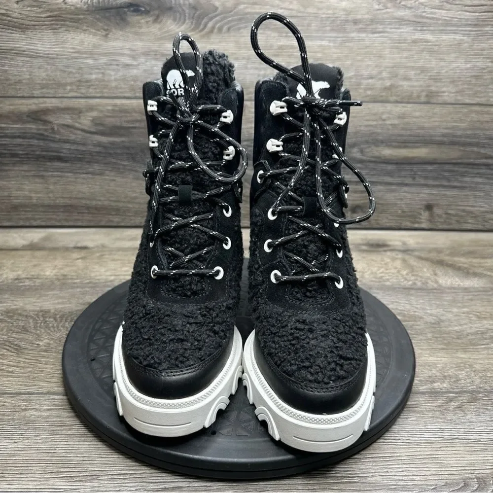 Sorel Women's Brex Heel Cozy Lace Boots - Black, Sea Salt - 9